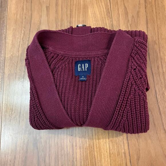 Gap Cardigan Size Small Cotton Button Deep V Neck Sweater Maroon Zinfandel Y2K - Picture 14 of 14